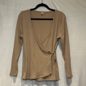 Old Navy Tan Ribbed Wrap Blouse